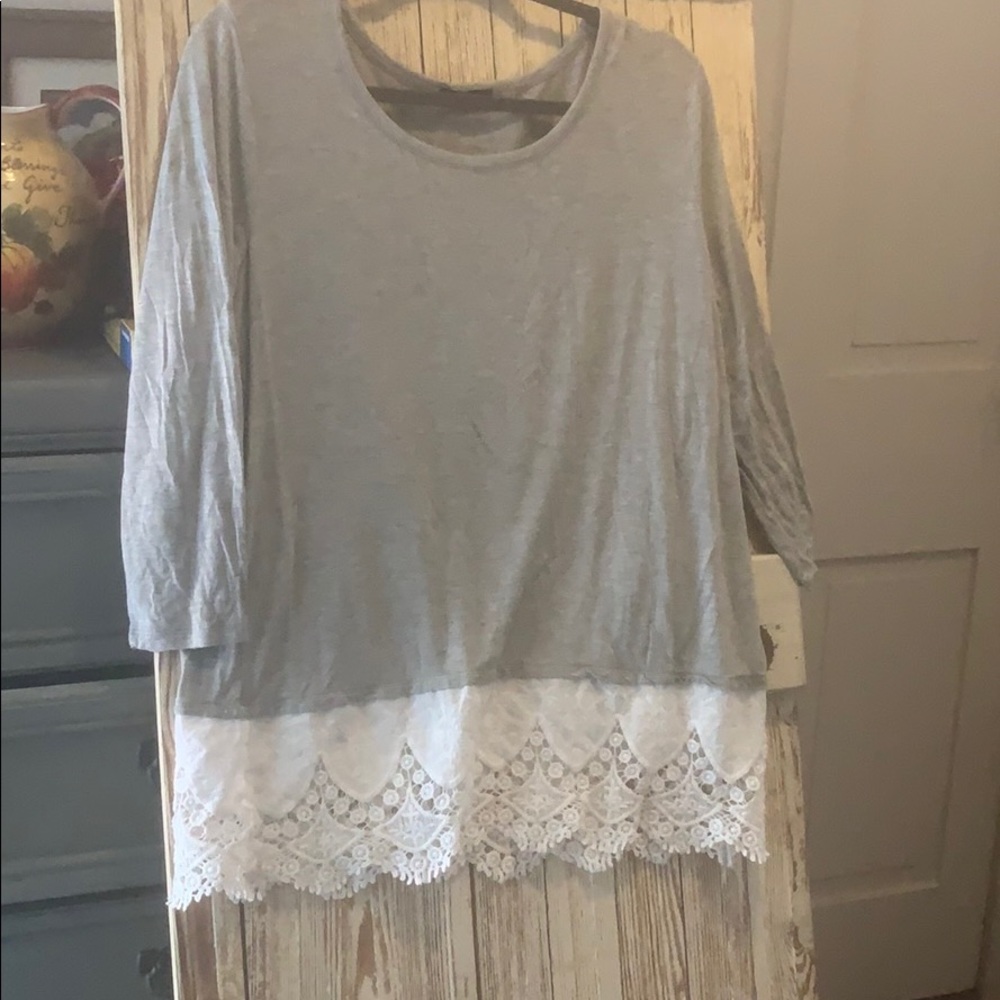 Gray blouse with lace bottom XL
